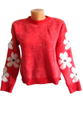 Pullover rot Flausch Blumen am