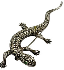 Art Deko 0,835 Silber Salamander Brosche Makrasiten um 1930