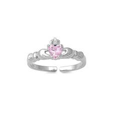 Zehenring Fußschmuck verstellbar Sterling Silber Rosa Zirkonia Claddagh
