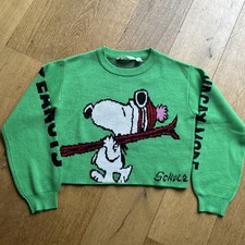 Snoopy Pullover, Langarm, Cropped, Wintermotiv Eingestrickt