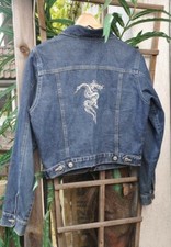 Jeansjacke Jacke blau Denim Stickereien Asien Drache Dragon