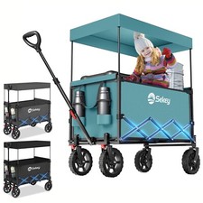 Bollerwagen Faltbar mit Dach Transportwagen Klappbar Gerätewagen bis 150KG 150L