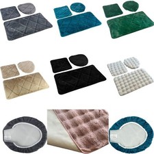 3 Tlg. Set Badematte Badteppich Badvorleger Grau Grün Blau Schwarz Beige Cremig