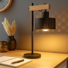 Beistellleuchte Tischlampe Nachttischleuchte LED Holz schwarz Höhenverstellbar