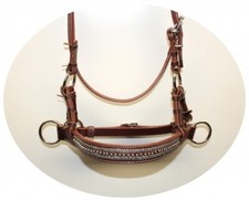 Sidepull m. verziertem Leder-Band - Rohhaut & Perlen - Latigo-Leder - Gr. FULL