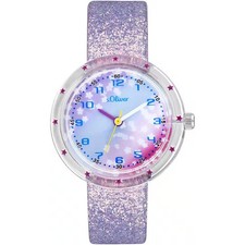 S.OLIVER  Kinder-Quarzuhr 2037718 Analog 31 mm lila Glitzer Kunststoff B-WARE