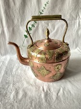 Großer Kupferkessel aus dem 19.Jh. mit Messing Motiven Patchwork Verzierung.