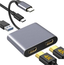 USB C HUB 4in1 auf 2X HDMI (4K30Hz) 1x USB 3.0  1x Typ C PD Charge 100W Adapter