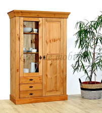 Massivholz Vitrinenschrank Kiefer gelaugt geölt Highboard Schrank Glas Vitrine