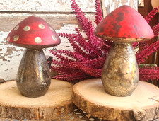 Pilze Fliegenpilz rot silber Glas Herbst Shabby stehend Landhaus Herbstdeko Deko