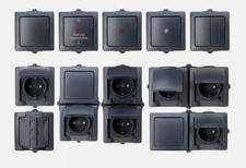 Kopp Nautic anthrazit Feuchtraum IP44 Aufputz Schalter Steckdosen Taster