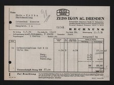 DRESDEN, Rechnung 1939, Zeiss Ikon AG Orthochromfilme
