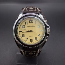 Markante Alain Miller Herren Uhr – Vintage Look mit Lederarmband