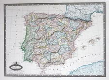 1860 Spain Espana Spanien Portugal map Karte mapa Stahlstich antique print