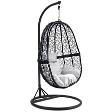 Luxus Hängesessel FUN XL Gestell Schwarz mit Korb Schwarz und Kissen Weiss