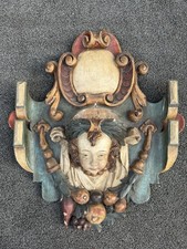 Relief Holz Wappenschild original Geschnitzt mit Engel 1650 -1700 Barock Rarität