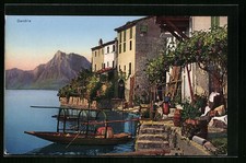Gandria, Gebäudepartie am Ufer, Ansichtskarte 