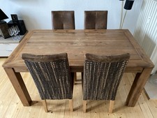 Esstisch Tisch + 4 Stühle, 1,60m  ausziehbar   2,10m, braun, Akazie Teilmassiv 