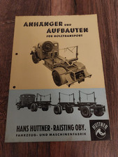 Orig. Prospekt Huttner Anhänger Aufbauten für Holztransport Traktor Uniomog LKW