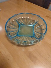 Antike Art Deco Glas Vase • Pressglas • Blau • 1930er 1940er • geometrisch