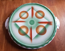 alte Keramik Kuchenplatte Tortenplatte - Spritzdekor - Art Deco ca. 1930 gemarkt
