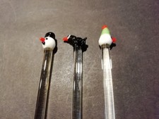3 bunte Rührstäbe mit Figuren Lauscha Glas Bowle Grog Rührer Handarbeit