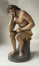 Christus in der Rast Jesus Fassung Holz geschnitzt Barock Franken 18. Jhd H.23cm