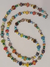 123 Glasperlen als Kette bunt, Vintage, Millefiori, Regenbogen, Venezianisch