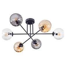 HOFSTEIN Cesaro Deckenlampe aus Metall/Riffelglas Schwarz/Bernstein/Rauch/Klar