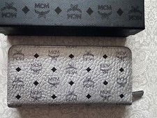 Orginal MCM Geldbörse Visetos Zipped Wallet silber grau schwarz  16 Fächer