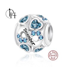 Dezember Geburtsstein Charm 925 Sterling Silber blaue Herzen Unendlichkeit Hänger Geschenk