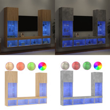 5-tlg. Wohnwand Hängeboard Schrank Unterschrank mit LED-Beleuchtung Eichen-Optik