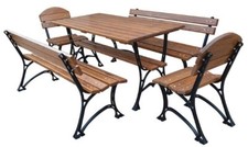 Casa Padrino Jugendstil Gartenmöbel Set  Tisch, 2 Sitzbänke, 2 Stühle Massivholz