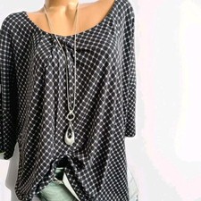 Sheego Bluse Tunika Schwarz-Lila Langarm V-Ausschnitt bis Gr. 56/58 (6 749)