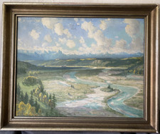 ::ÖLGEMÄLDE SIGNIERT LECHNER ISAR TAL WOLKEN IMPRESSIONIST ANTIK 1932 RAHMEN