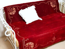 Antik Jugendstil Sofa Decke Samt rot Tischdecke 145 x 140 cm mit Blumen bestickt