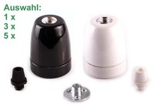 Porzellanfassung E27 Porzellan Fassung + Klemmnippel weiß schwarz Scheibennippel