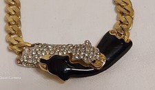Collier Panther/Tiger Vintage  Halskette Kristalle/Email  Vergoldet