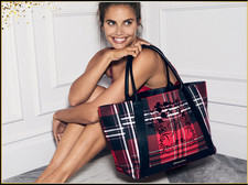 Victoria’s Secret Damen Tragetasche Shopper Rot Schwarz Kariert Handtasche Tote