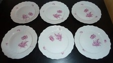 6 Kuchenteller Hutschenreuther Dresden weiss Purpur Blume Alt Stempel