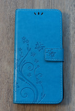 Handyhülle Apple iPhone 12 Pro Max blau Schmetterling Blumen Flipcase PU-Leder