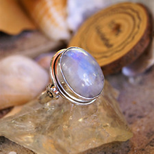 Ring 57 Vintage Design Schlicht 925er Silber  Mondstein Weiß Blau Floral Muster