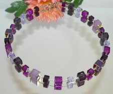 Halskette Würfelkette Kette Würfel Cube Glas crash lila flieder violett 006g