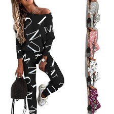 Damen Hausanzug Jogginganzug Baumwolle Bequem Loungeanzug Hose Top NEU