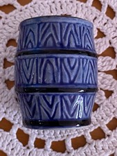 Keramik Dose Salzfass Senf Fässchen Vase H 5 cm Öffnung 3 cm Blau Retro Handmade