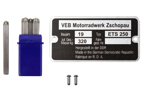 Typenschild für ets 250 - typenschild,