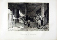 Alter antiker Druck 1870 Art Journal Arab CafÇ Konstantin Männer Pfeife rauchen 19.