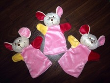 2 Stück- Bambia Handpuppe Schmusetuch Kuscheltuch Maus Pink Rosa Rot Gelb Weiß