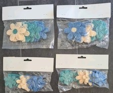 42 kleine Sisal Blumen Blau Petrol Beige 5 + 7 cm Neu Deko