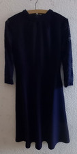 Elegantes, klassisch schickes Midi-Kleid, in A-Form,  dunkelblau m. Spitzenärmel